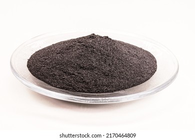 Cobalt Powder Coarse Mesh 99.9 High Flow Cobalt Metal On White Isolated Background, Industrial Use Black Powder