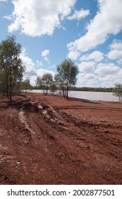 Cobar Australia, Muddy Red Dirt Road Along Lake