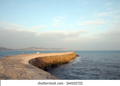 Cobb Harbour Wall In Lyme Regis, Dorset