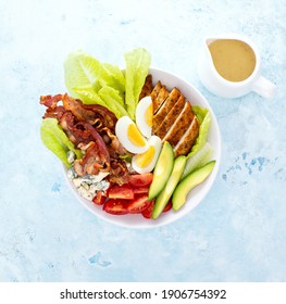 Cobb Salad Bowl Served With Spicy Dressing, Overhead View 