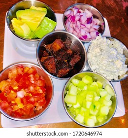 Cobb Salad Ingredients In Small Cups For Cooking