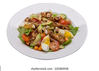 Cobb Salad Isolated On White Background. Clipping Path