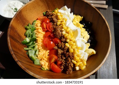 Cobb Salad With Various Colored Ingredients                               