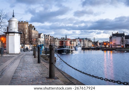 Cobbled Footpath along Leith Harbour, Edinburgh, Scotland