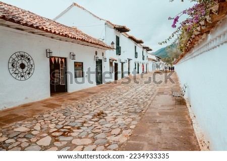 A cobbled street in Villa de Leyva, Boyaca, Colombia
