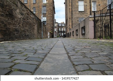 Cobbled Street At The West End Of Edinburgh