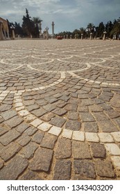 Cobbles on the square close-up. View in front of the mausoleum of Habib Bourguiba, Monastir, Tunisia