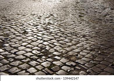 Cobblestone On Street In Poznan