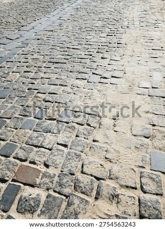 Cobblestone Road Granite Blocks Texture Overhead Historic European Urban Pavement Gray Beige Pattern