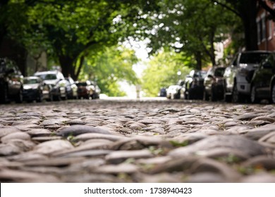  A cobblestone road in old town Alexandria.