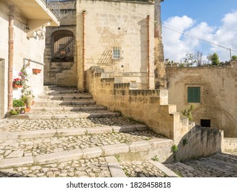 Cobblestone Stairs In The Old Town Of Matera.