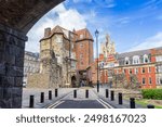 Cobblestoned street leading to the castle of Newcastle upon Tyne, England