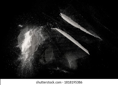 Cocaine Line Isolated On Black Background 