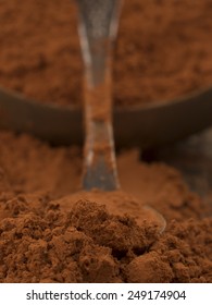 Cocao Powder In The Metal Spoon