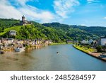 Cochem town aerial panoramic view in Moselle valley, Germany