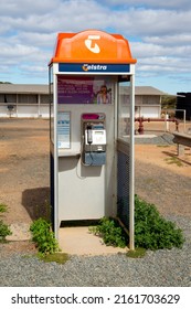Cocklebiddy, Australia - May 7, 2022: Operational Telstra telephone booth
