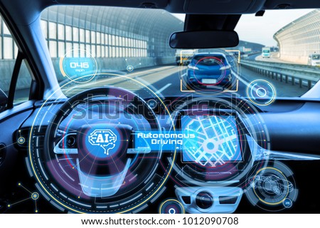Cockpit of autonomous car and AI(Artificial Intelligence). Driverless car. Self driving vehicle. UGV.