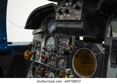 Cockpit Of Cold War Fighter Jet Airplane.