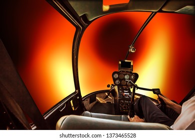 Cockpit And Console Of A Spaceship Running Inside A Black Hole With Pilot Driving At Speed Of Light. Black Hole At The Center Of Galaxy Messier 87, Or M87.