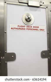 Cockpit Door The Entry Door To The Flight Deck Of A Passenger Airplane. Vertical.