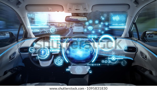 Cockpit of futuristic autonomous car.