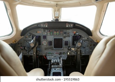 Cockpit Of A Private Business Jet