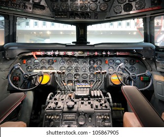 Cockpit view of classic 1950s airliner
