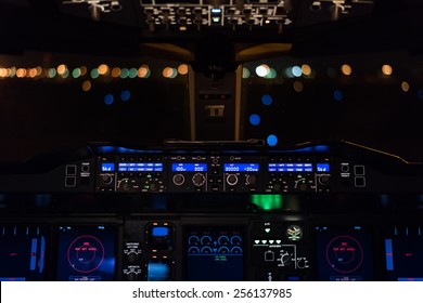 Cockpit View Of Commercial Aircraft.