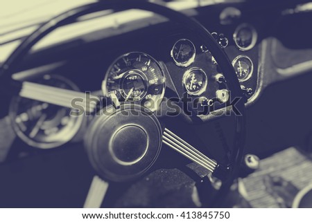 Cockpit of vintage sports car