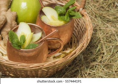 Cocktail With Apple, Ginger, Vodka And Ginger Ale