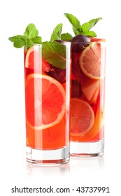 Cocktail Collection: Refreshing Fruit Sangria (punch) Isolated On White Background