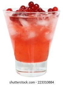 Cocktail With Cranberry Juice And Ice Cubes On White Background.