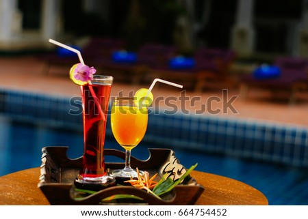 Cocktail drinks at poolside 