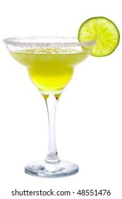 Cocktail Frozen Margarita Or Daiquiri With Lime Isolated On White