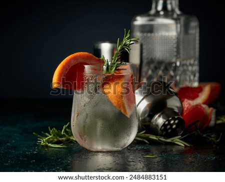 Similar – Image, Stock Photo Transparent pink alcohol cocktail, vodka gin-tonic