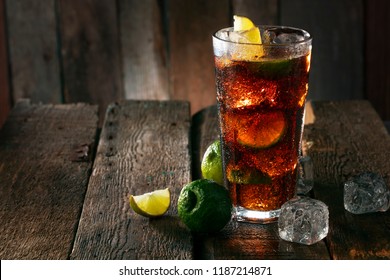 Cocktail with ice coke and lime