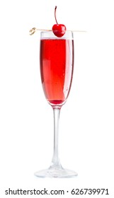 Cocktail Kir royal with cherries isolated on white