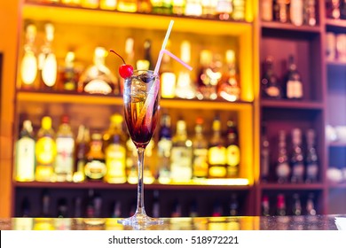 cocktail kir royal on the bar (close)