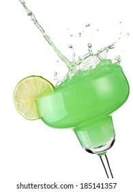 Cocktail With Lime In Margarita Glass Splash