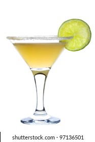 Cocktail Margarita With Lime Isolated On White