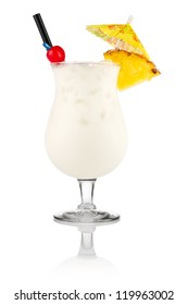 Cocktail pina colada in front of white background