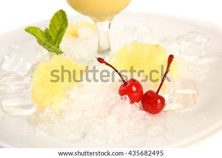 Cocktail Pinacolada with fresh pina juice on a white background