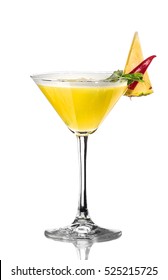 Cocktail With Pineapple And Pepper, Isolated On White With Reflection