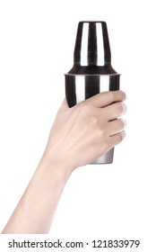 Cocktail Shaker. Isolated With Hand On White Background