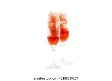 Cocktail Wine Frozen . Red Wine With Ice On A White Background Isolate