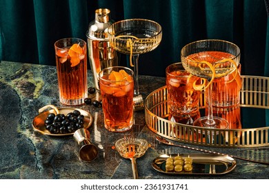 cocktails in art deco style. Elegant party with drink and some bit.