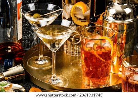 cocktails in art deco style. Elegant party with drink and some bit.