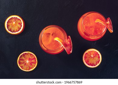 Cocktails With Blood Oranges, Overhead Flat Lay Shot