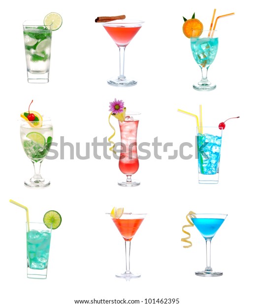 Cocktails Collage Collection Blue Lagoon Tropical Food And Drink Stock Image