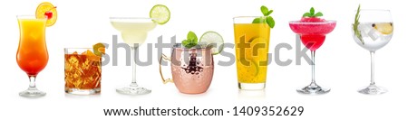cocktails collection isolated on white background